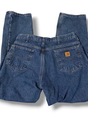 Carhartt Jeans Mens 36 x 32 Relaxed Fit Lined Work Blue Denim Straight Carpenter